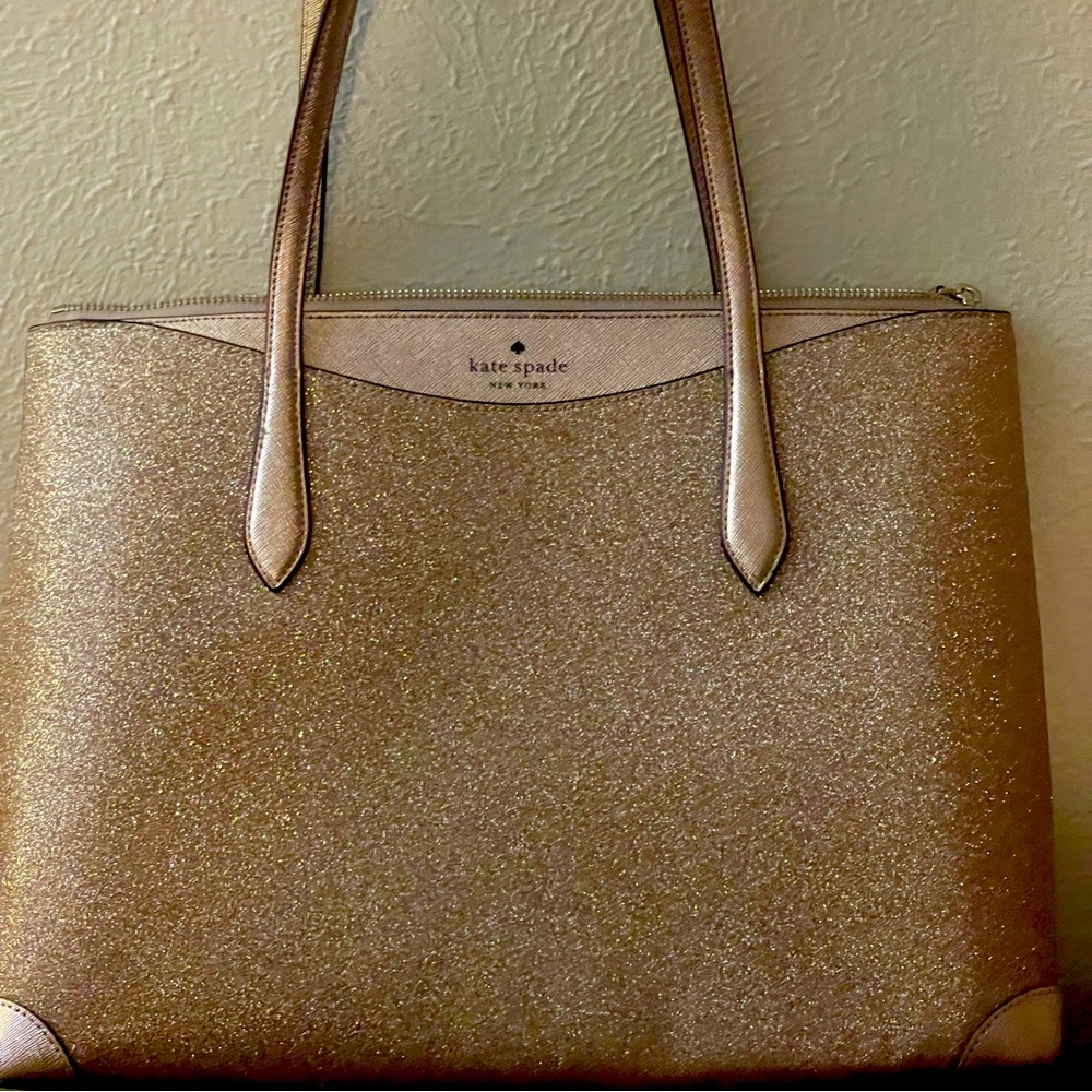 Kate Spade Rose Gold Glitter Large Zipper Tote